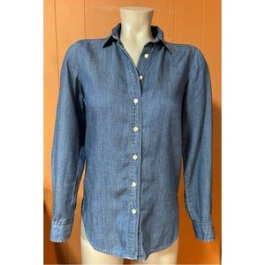 Ann Taylor Loft The Softened Shirt Chambray Denim Button Down XXS